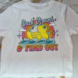 White Crop T-Shirt with Silly Duck Graphic